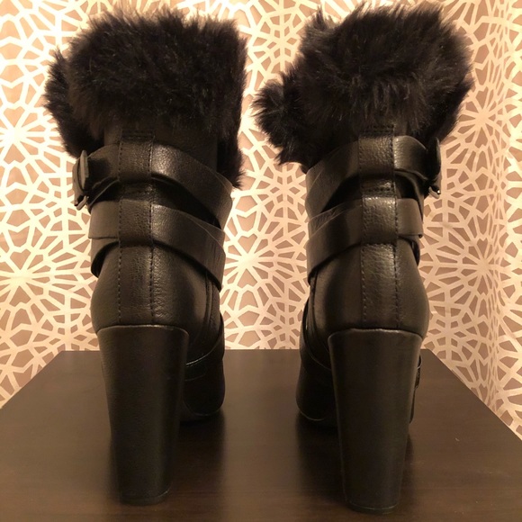 Pour La Victoire Chic Black Leather Fur Trim Boots - Picture 4 of 14